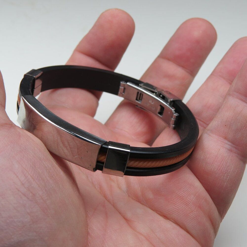 $150 ID Bracelet St. Steel & Rubber Black-Orange